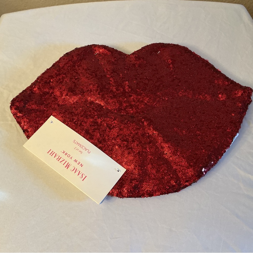 Isaac Mizrahi Red Sequin Lip Placemats. Set of 2